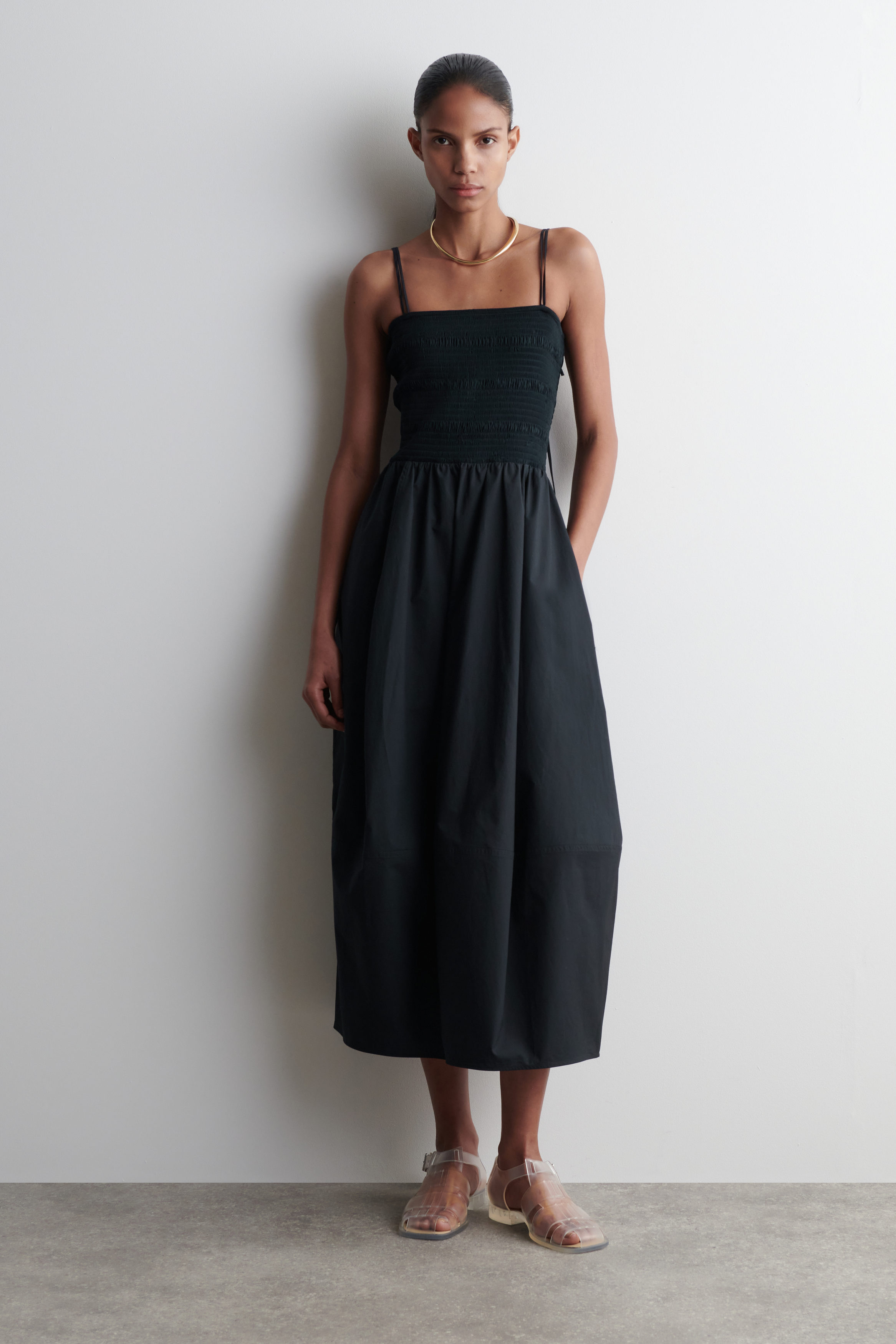 SMOCKED MIDI DRESS