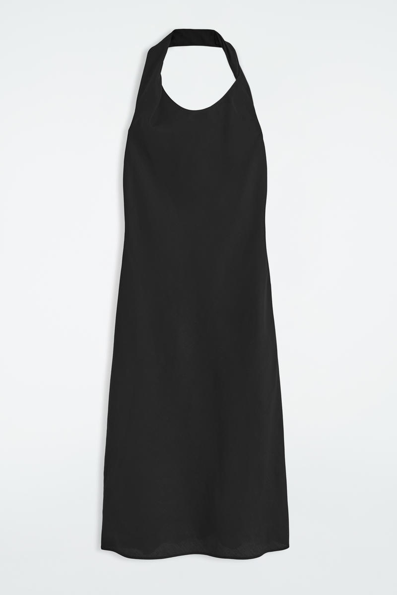 Twisted Linen-Blend Halterneck Dress