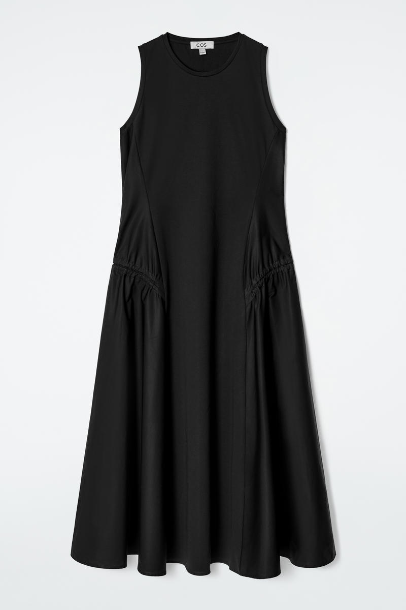 Panelled Gathered-Side Midi Dress