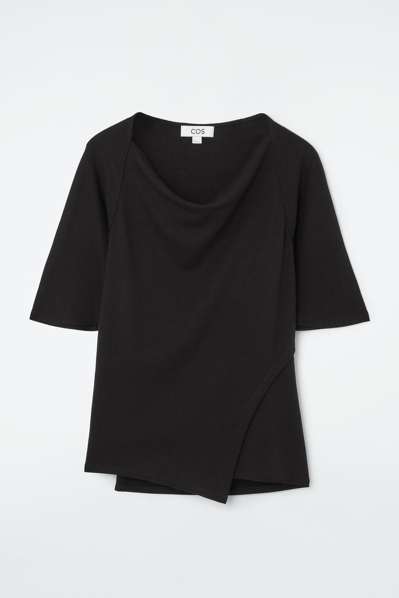 Asymmetric Cowl-Neck T-Shirt