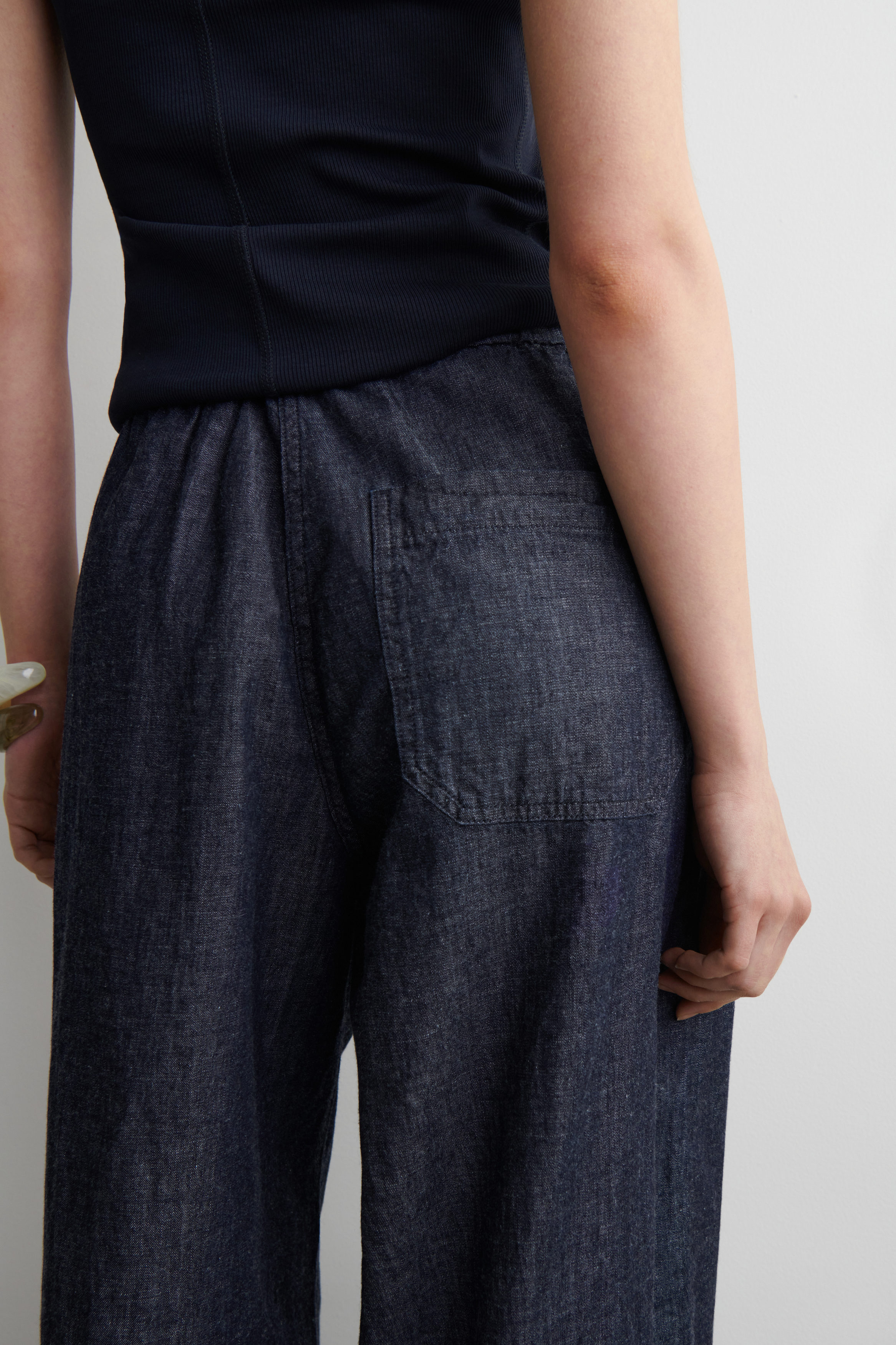 DENIM WIDE-LEG DRAWSTRING TROUSERS - INDIGO DENIM WIDE-LEG DRAWSTRING TROUSERS - INDIGO