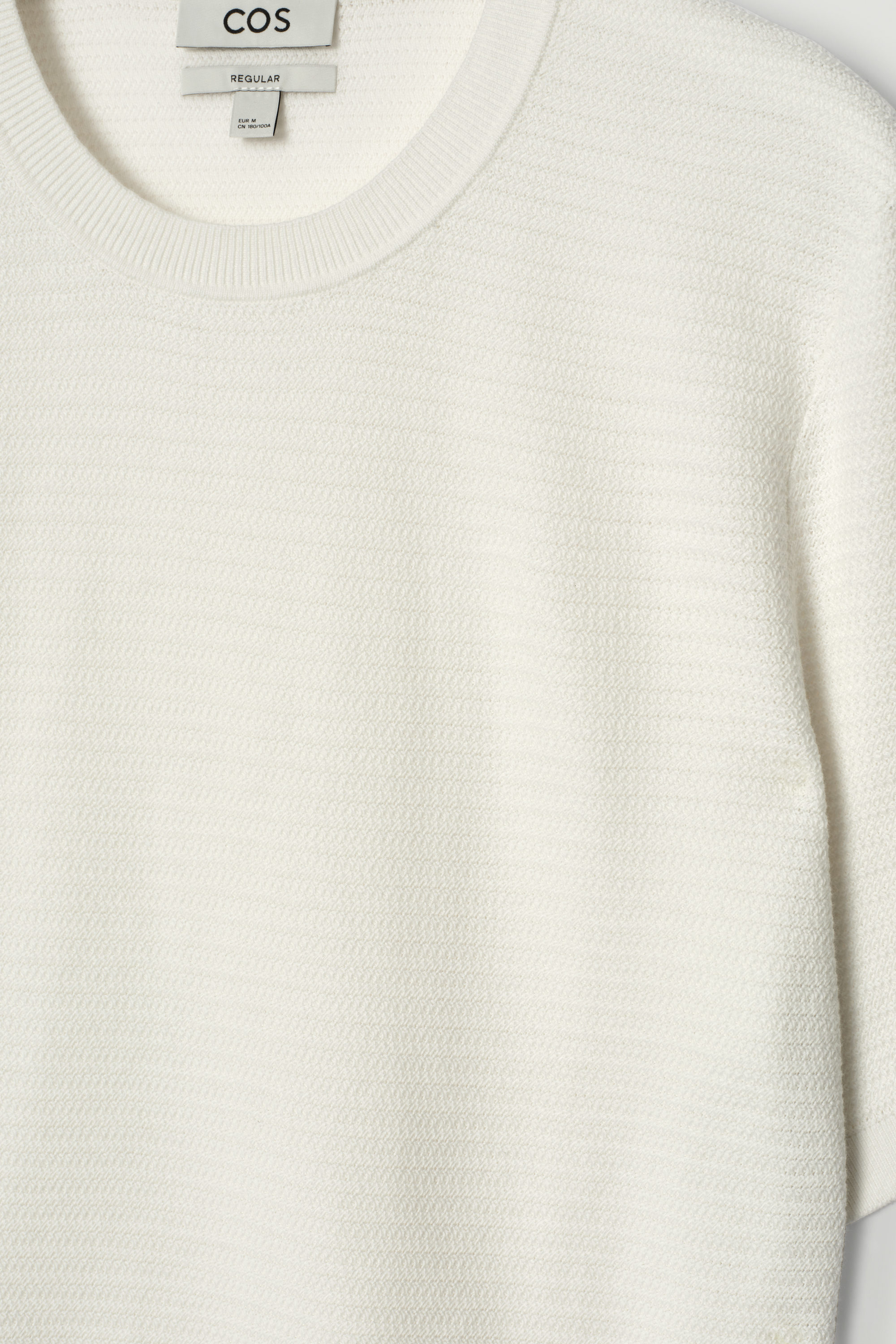 TEXTURED KNITTED COTTON T-SHIRT - OFF-WHITE | COS
