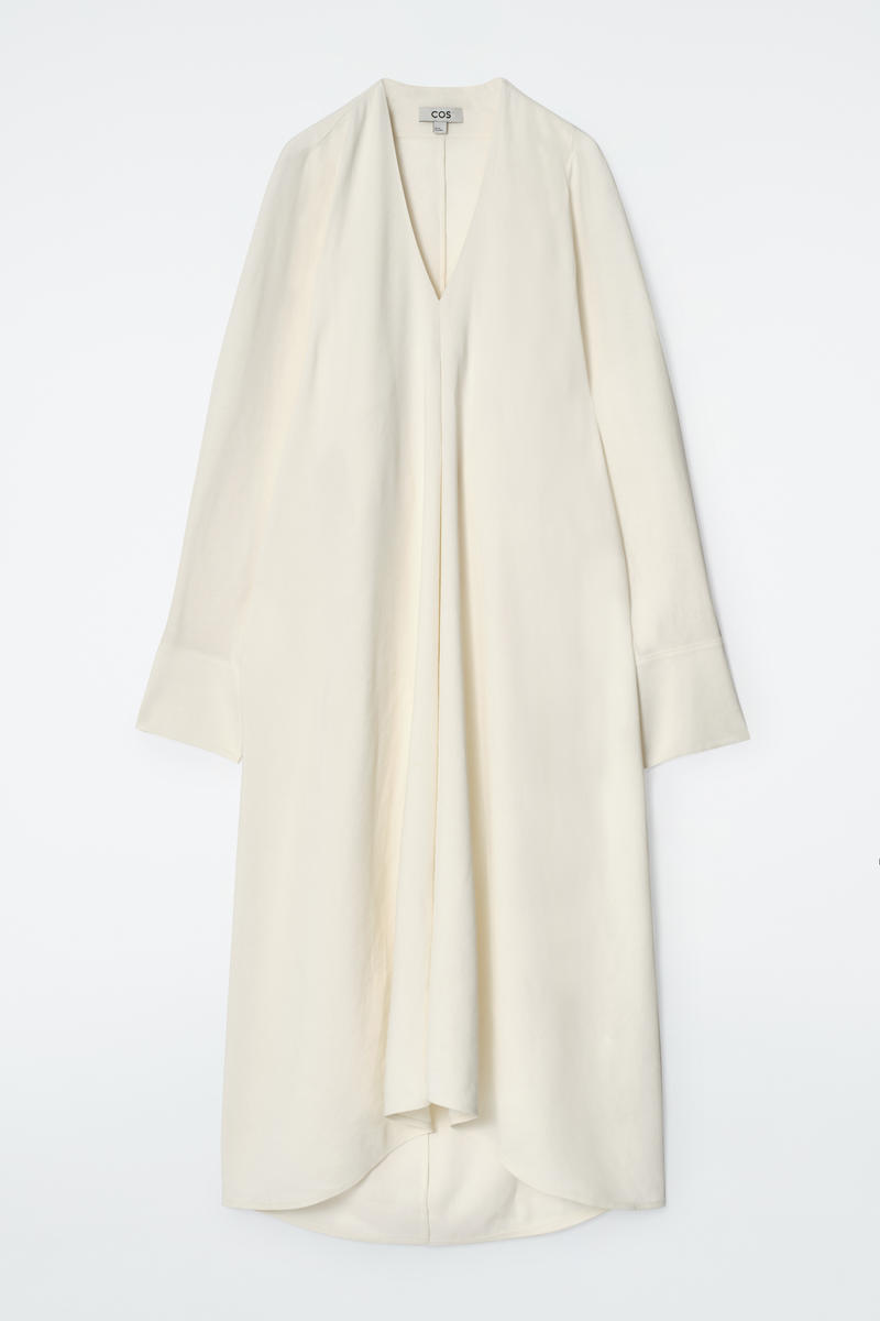 Cos V-neck Linen Shirt Dress In Beige In Beige