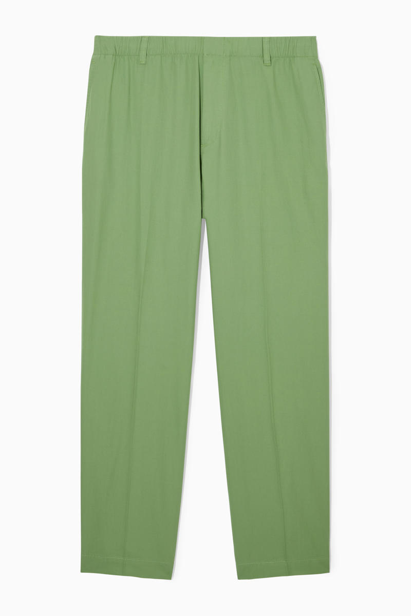 Elasticated Straight-Leg Trousers in Green