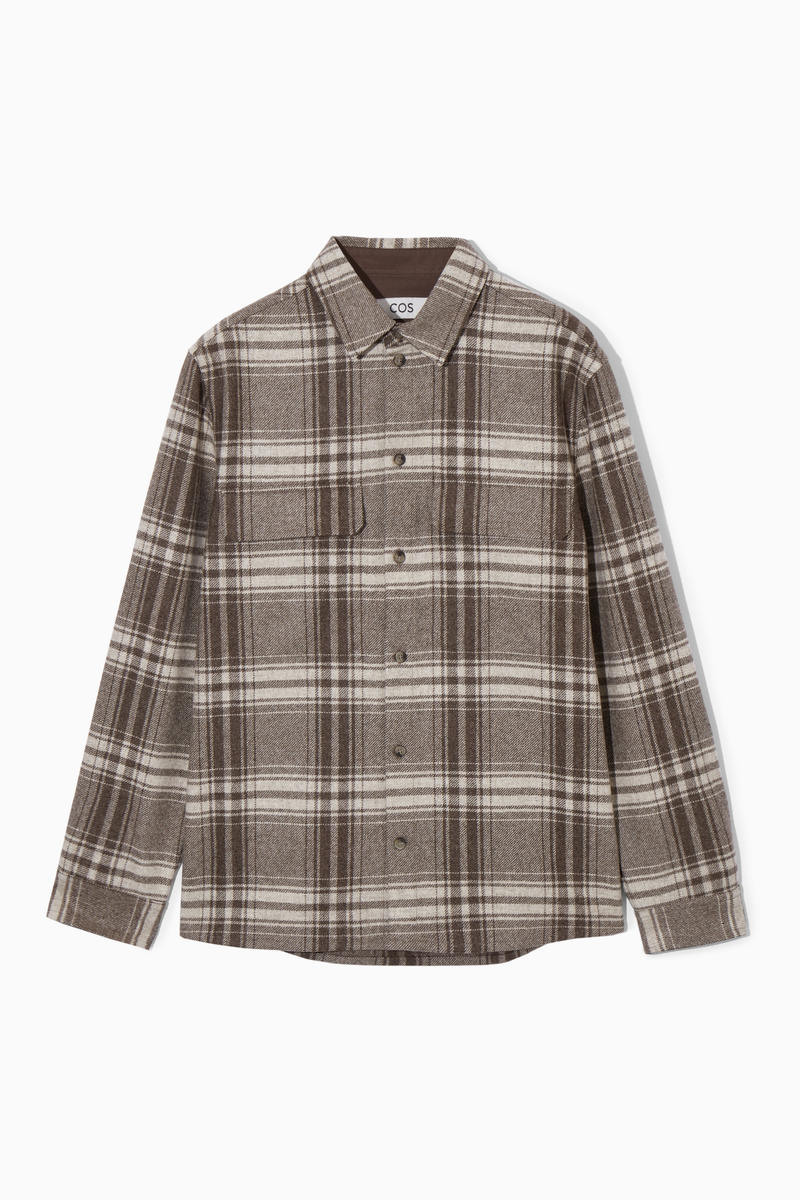 Checked Wool-Flannel Overshirt in Beige