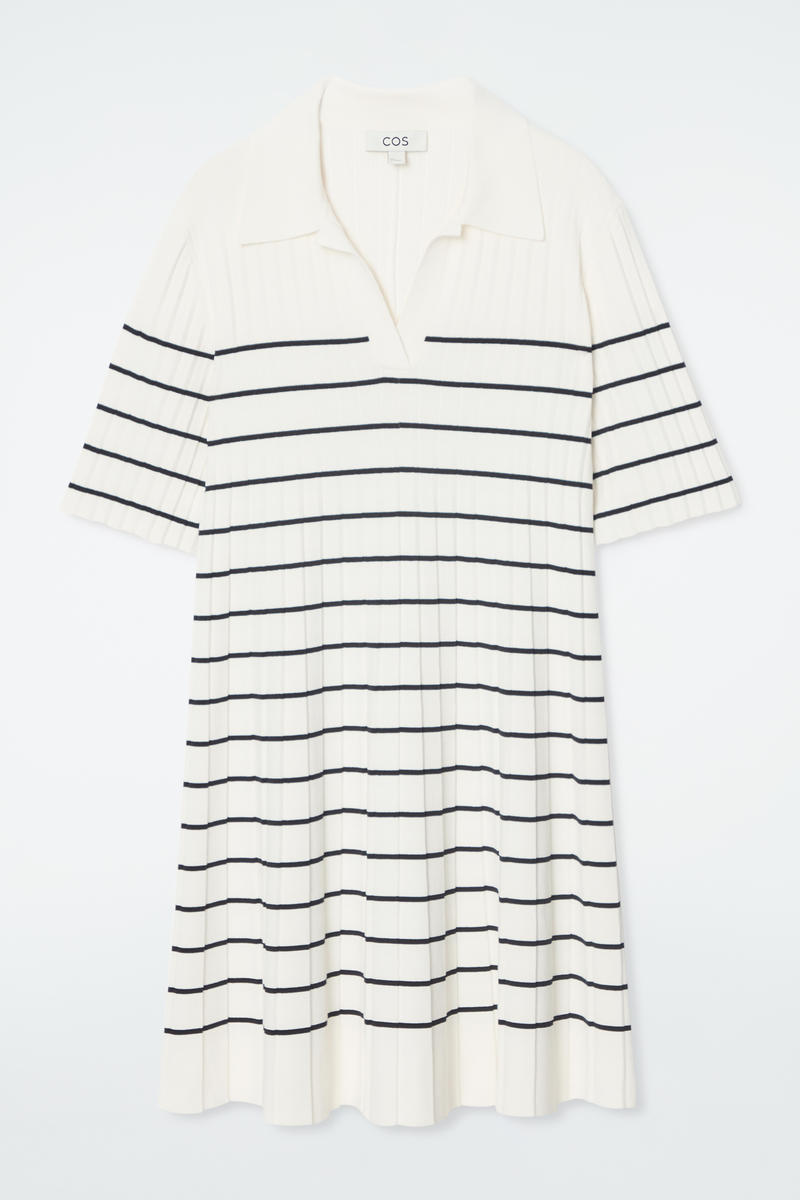 Striped Knitted Mini Polo Dress