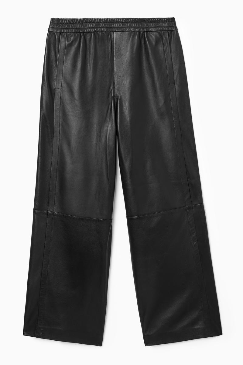 Straight-Leg Elasticated Leather Trousers