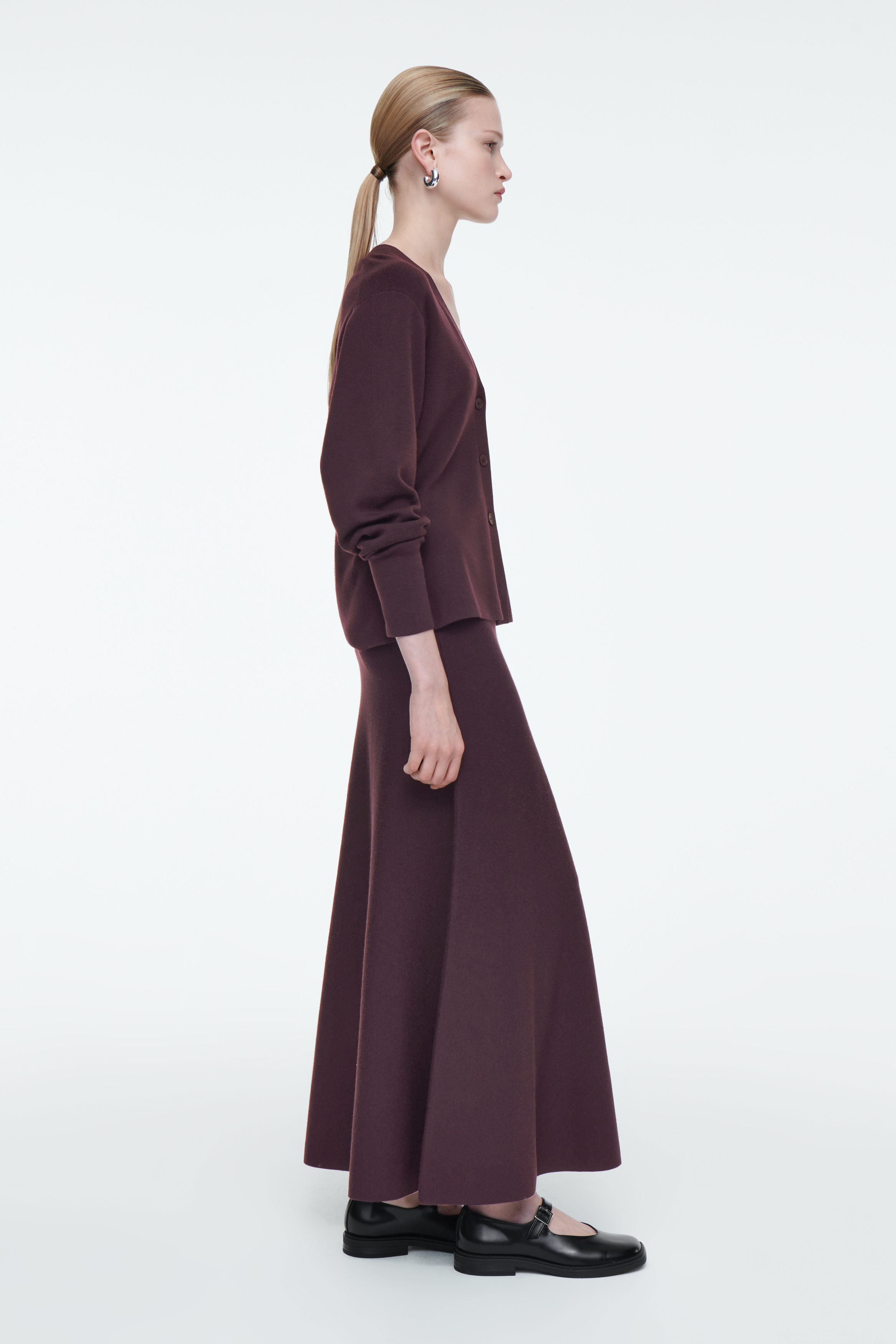 FLARED WOOL MAXI SKIRT - BORDEAUX