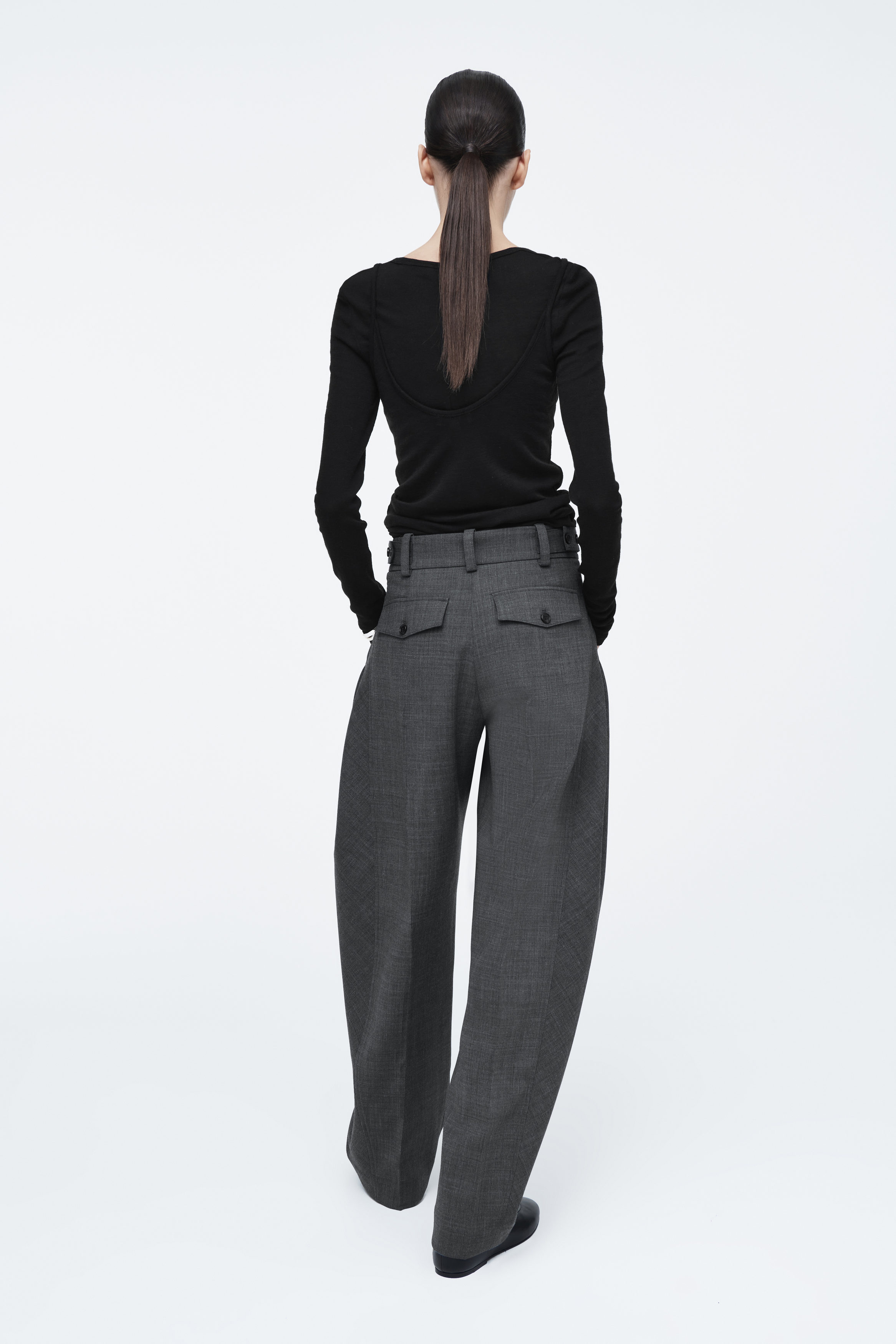 WOOL-BLEND BARREL-LEG TROUSERS - GREY | COS