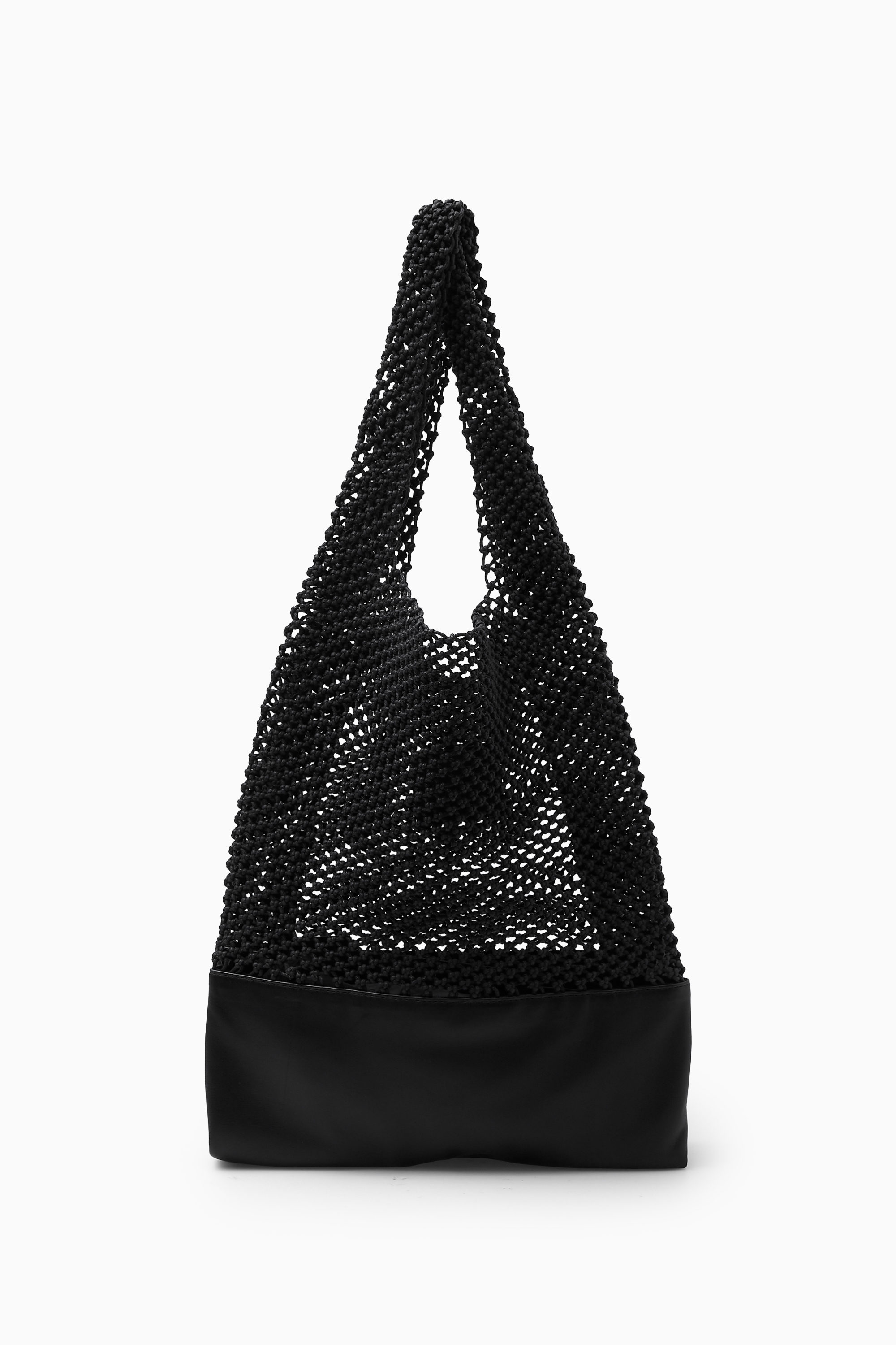 HAND-WOVEN TOTE BAG LEATHER BLACK COS