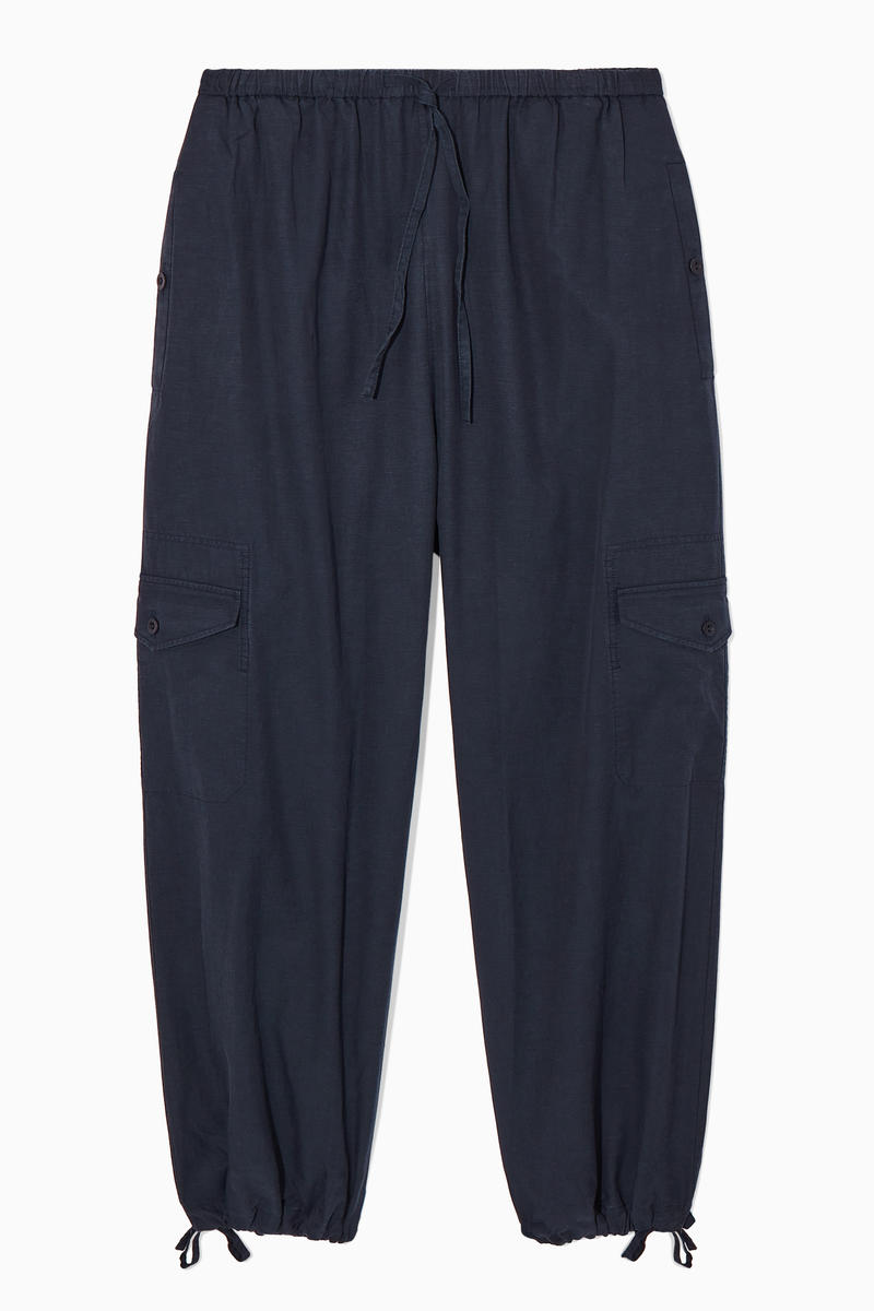 Lightweight Drawstring Cargo Trousers in Blue