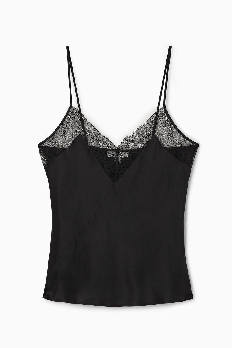 Lace-Trimmed Silk Cami Top