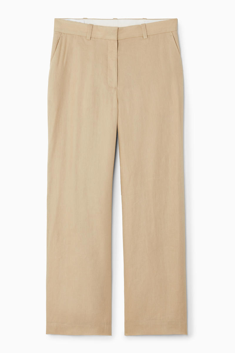 Linen-Blend Flared Trousers in Beige