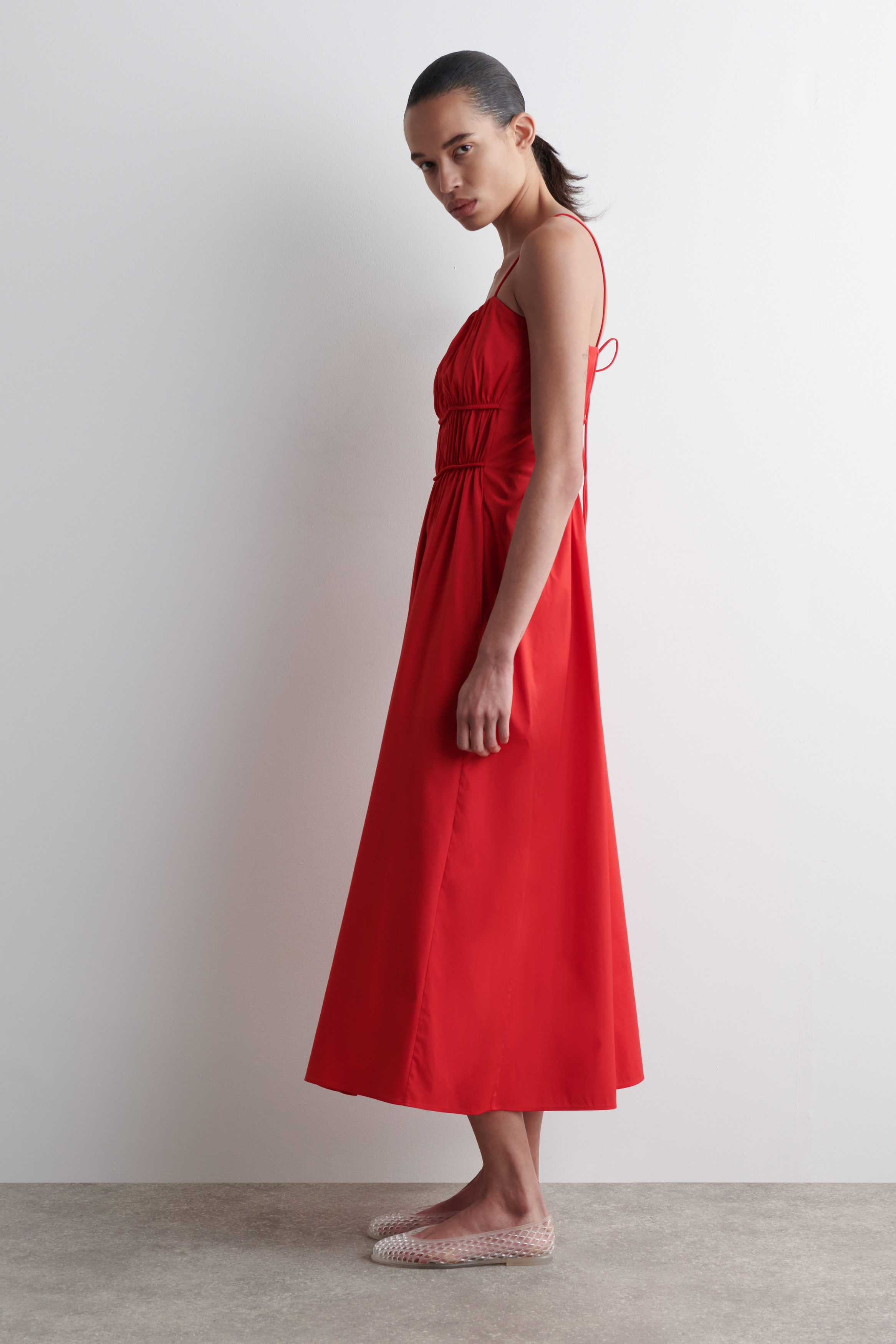 RED AND GREEN COTTON MIDIドレス utcoco Women's 2025 Eyelet Lace Midi Dress V Neck Puff 3/4