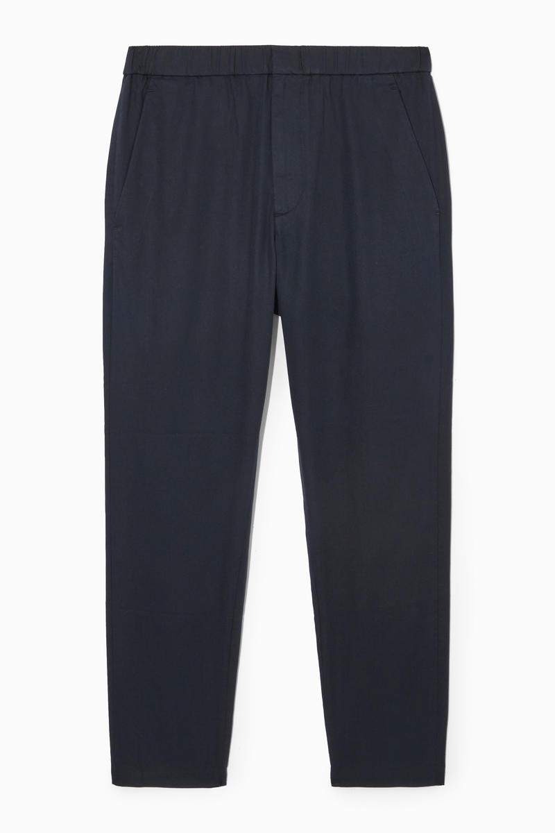 Elasticated Tapered Twill Trousers in Blue