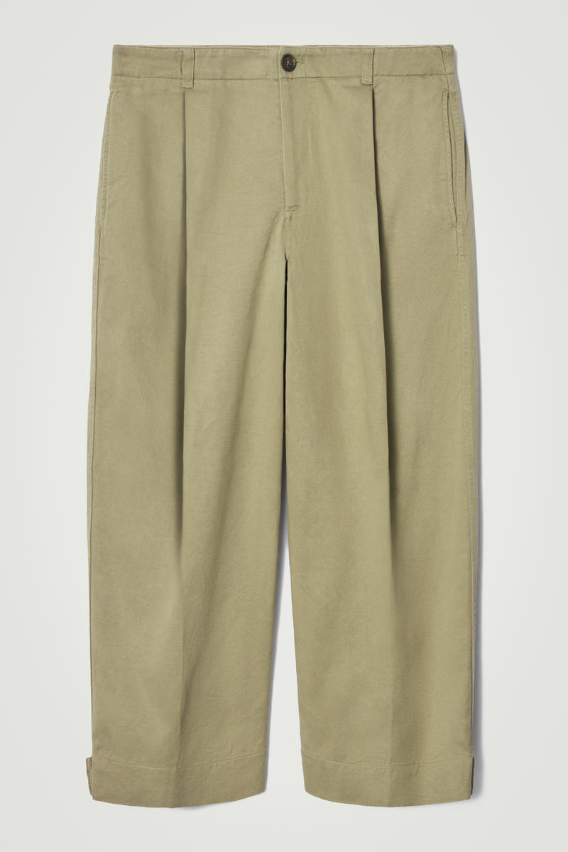 Cropped Barrel-Leg Trousers in Beige