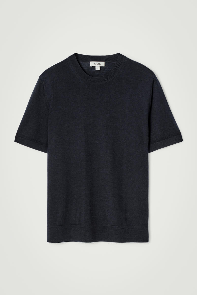 Slim-Fit Merino Wool Knitted T-Shirt in Navy