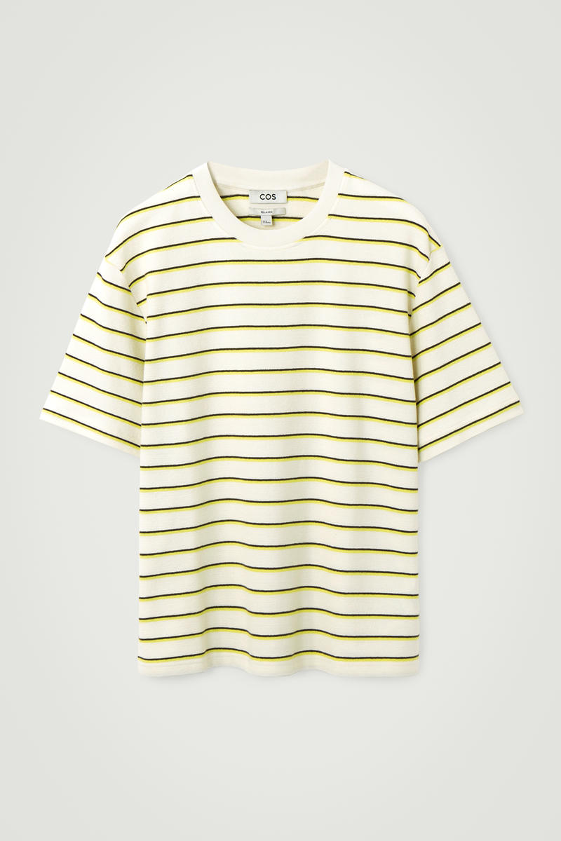 Relaxed Striped Cotton-Bouclé T-Shirt in Yellow