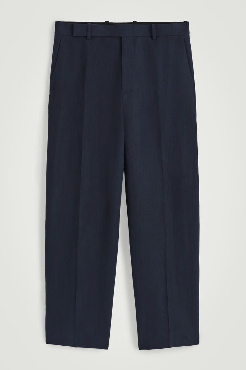 Relaxed Linen Straight-Leg Trousers in Navy