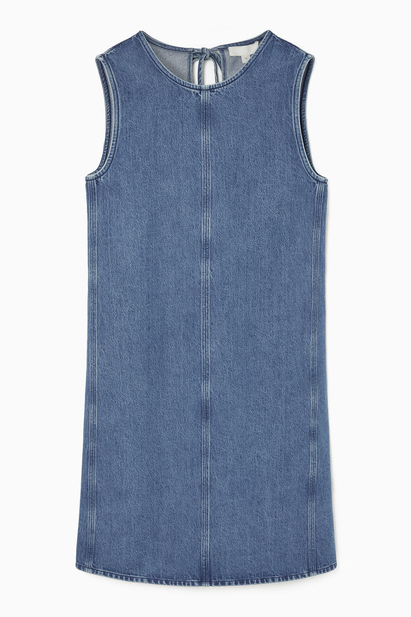 Paneled Denim Shift Dress