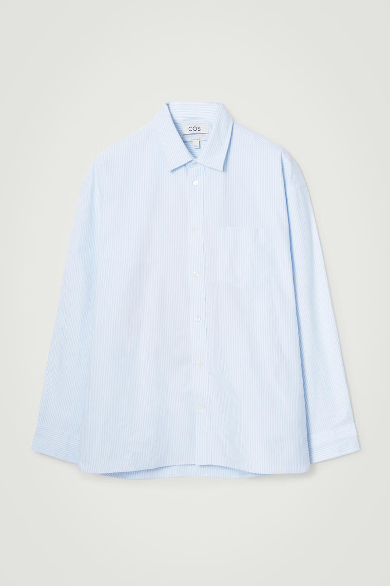 Wide Oversized Cotton Oxford Shirt in Blue