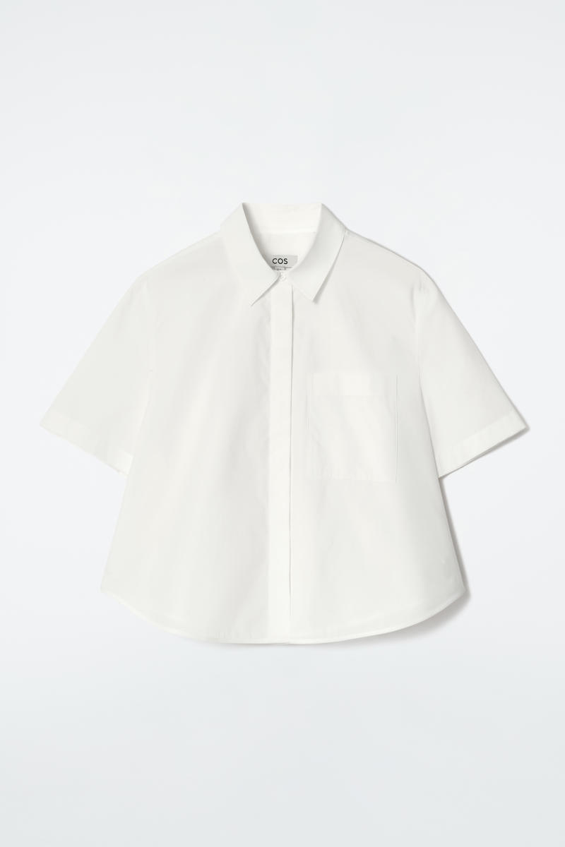 Cos Cropped Short-sleeved Cotton Shirt In White