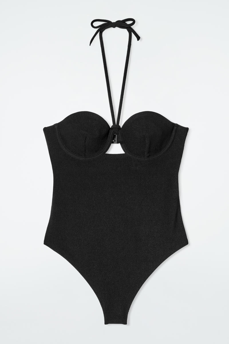 Ribbed Underwired Halterneck Swimsuit