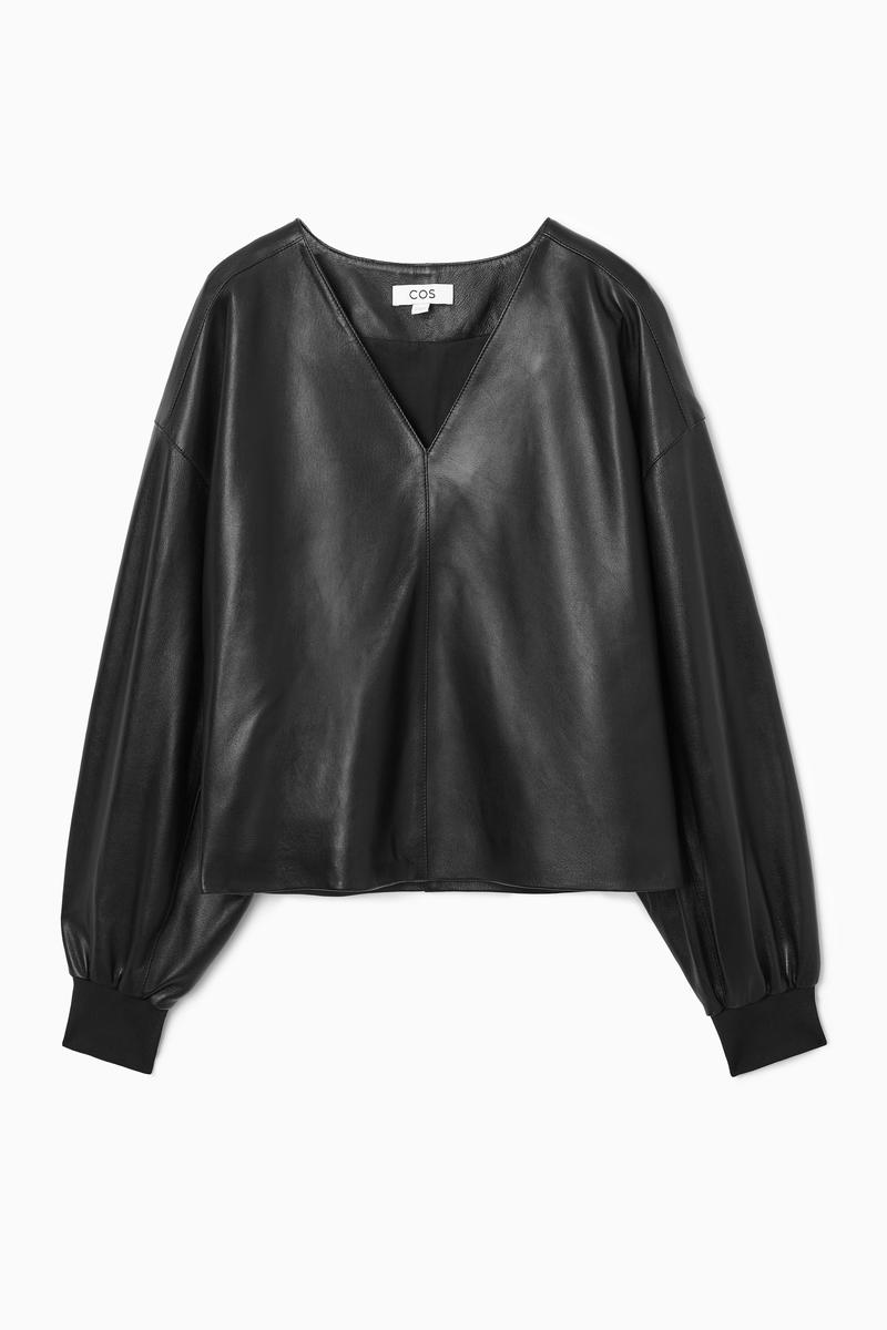 Oversized V-Neck Leather Top