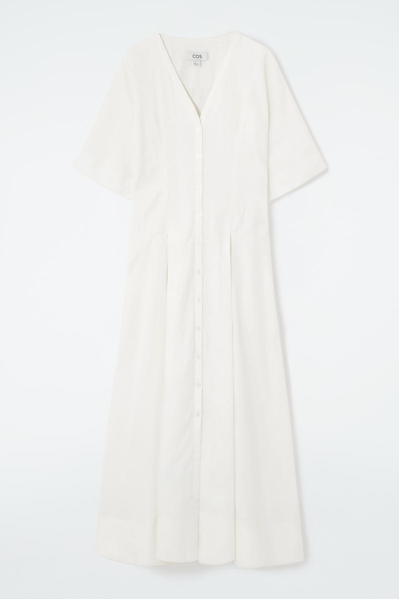 Pleated A-Line Midi Shirt Dress