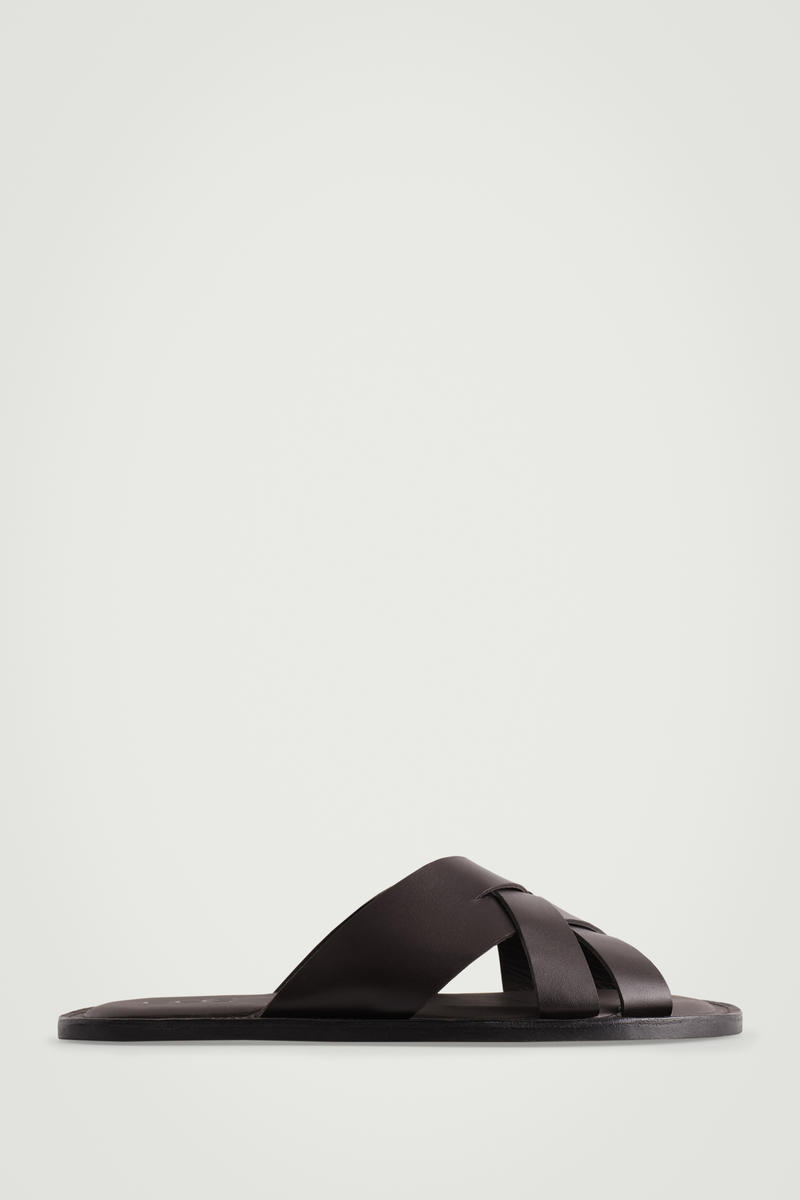 Woven Leather Sandals in Brown