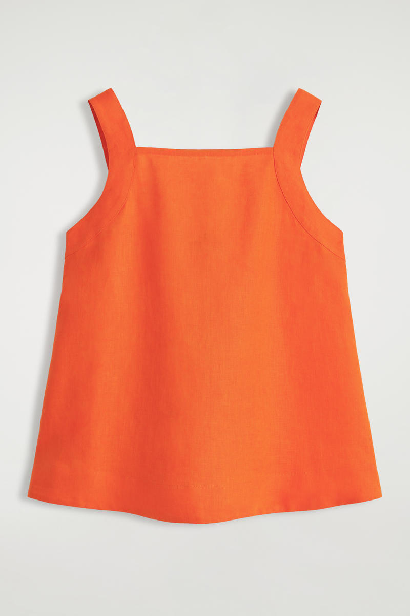 Tie-Back Linen Top in Orange