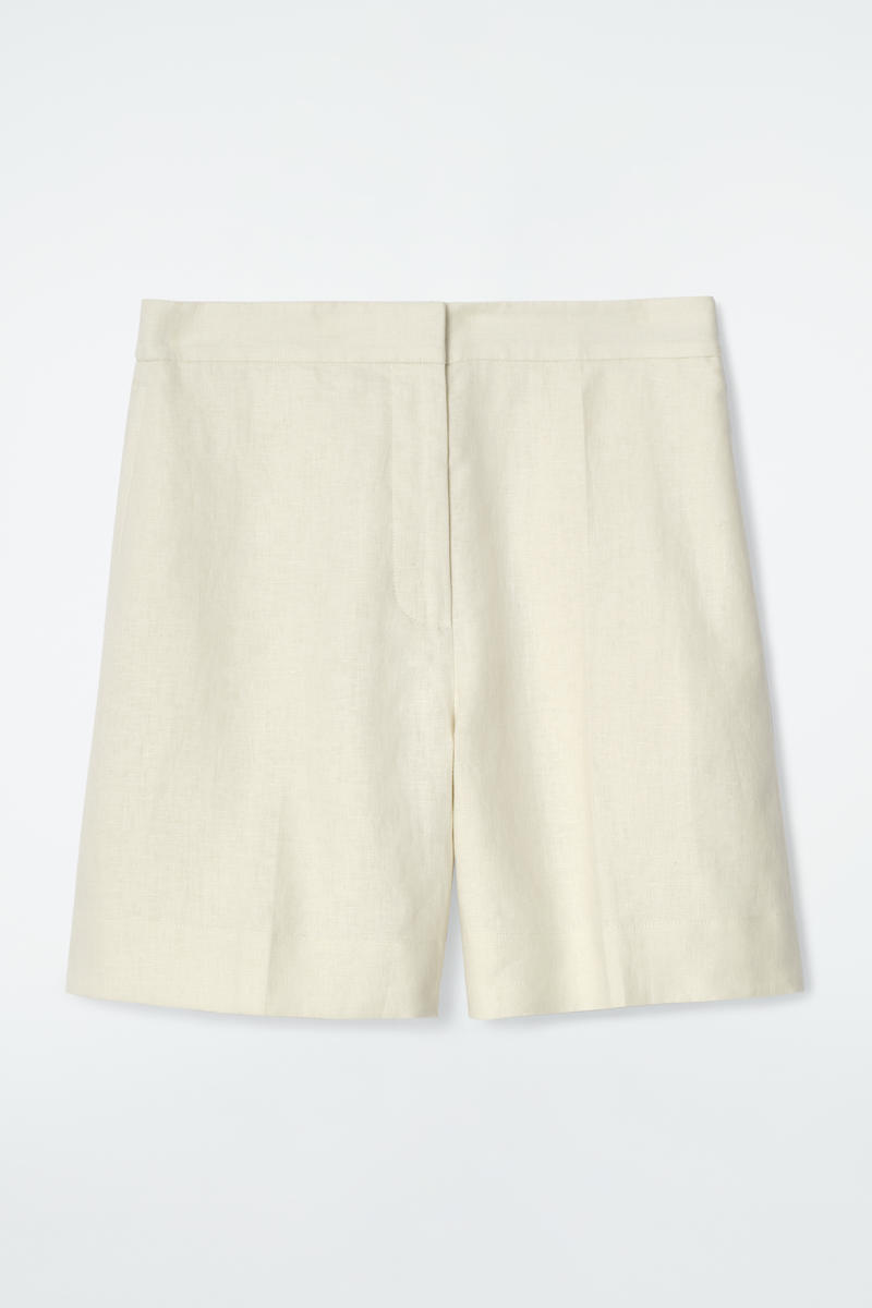 Tailored Elasticated Linen Shorts in Yellow