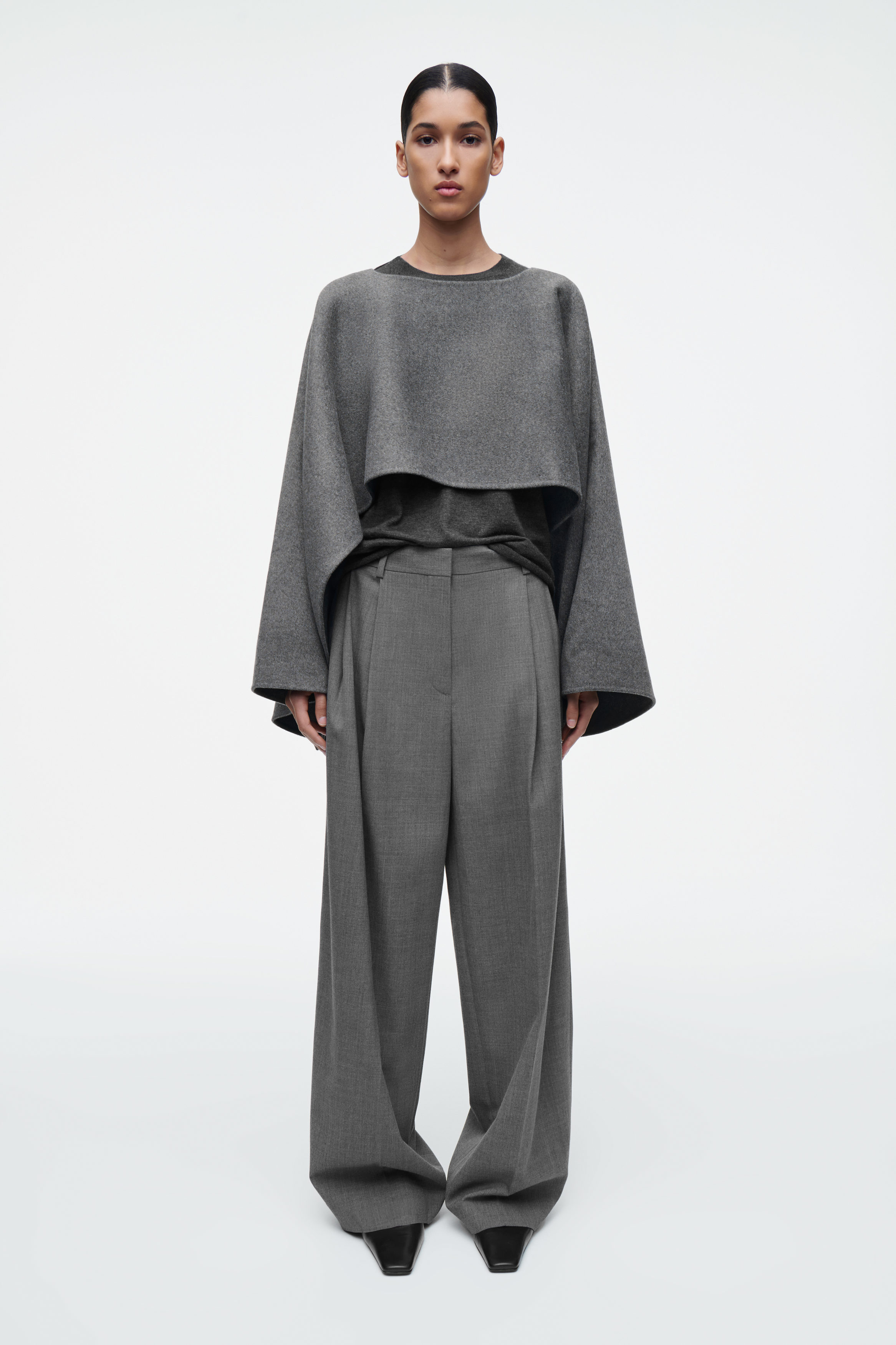 DOUBLE-FACED WOOL HYBRID CAPE - GRAY | COS