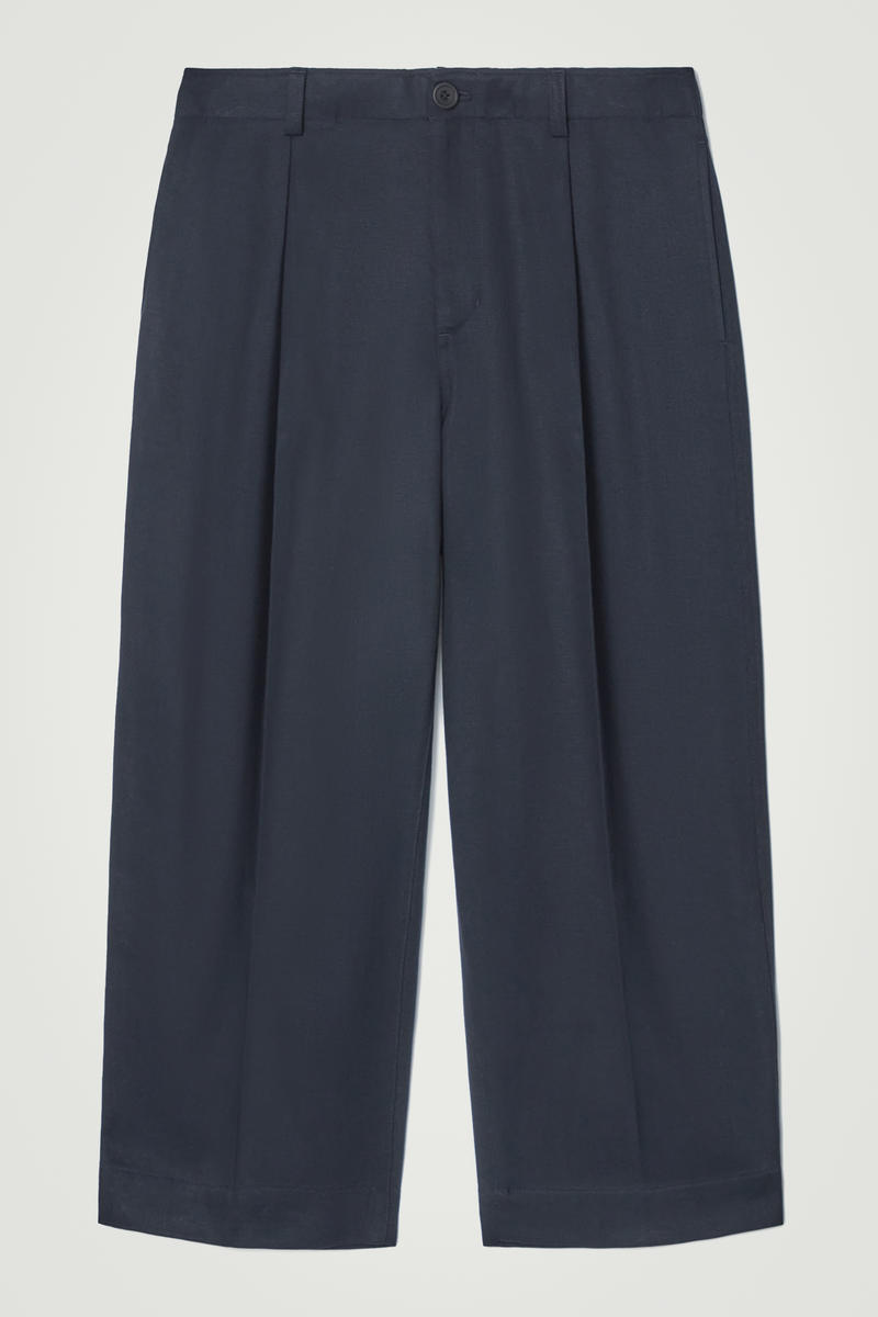 Cropped Barrel-Leg Trousers in Blue