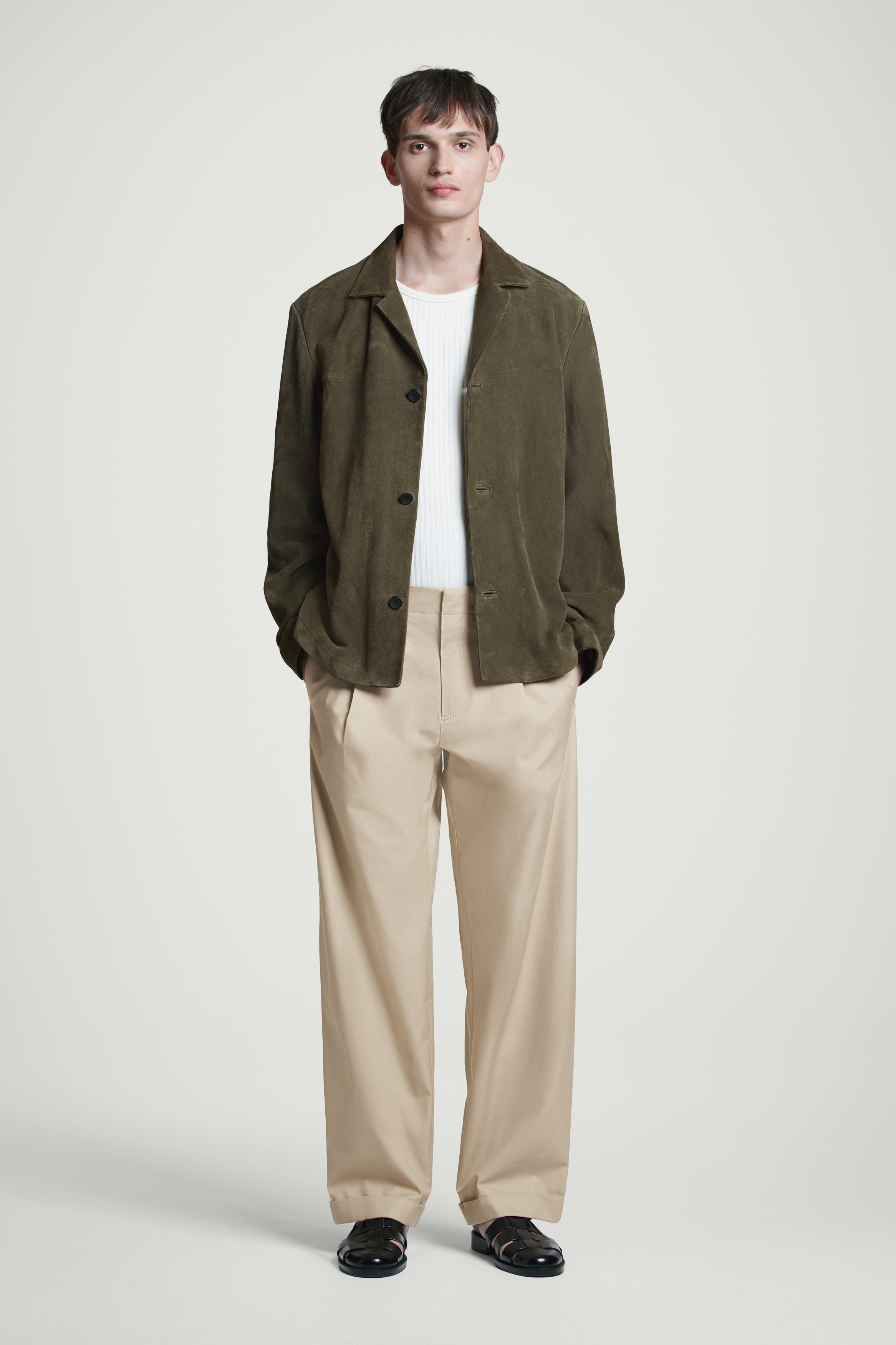 TAPERED COTTON TURN-UP PANTS - BEIGE | COS