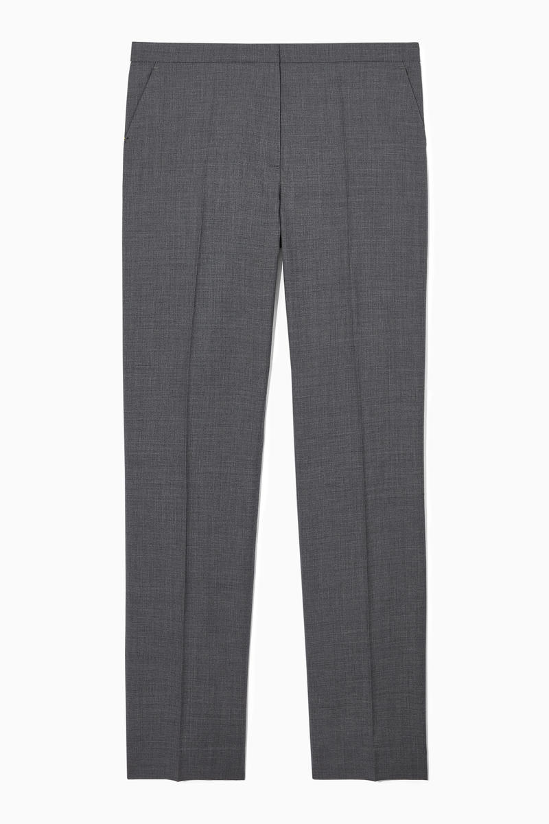 Slim Tailored Wool Trousers in Grey