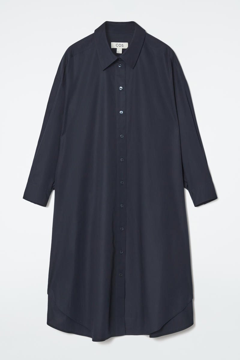 Shop Cos Oversized Draped Shirt Dress In Navyblau