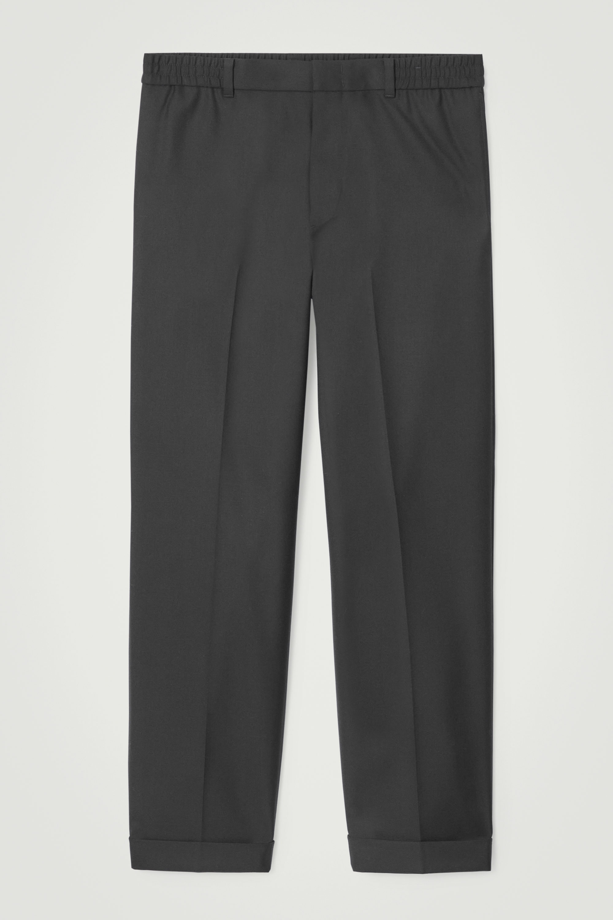 TURN-UP WOOL-BLEND STRAIGHT-LEG TROUSERS - BLACK | COS
