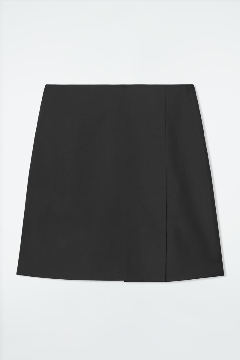 Wrap-Effect Wool Mini Skirt