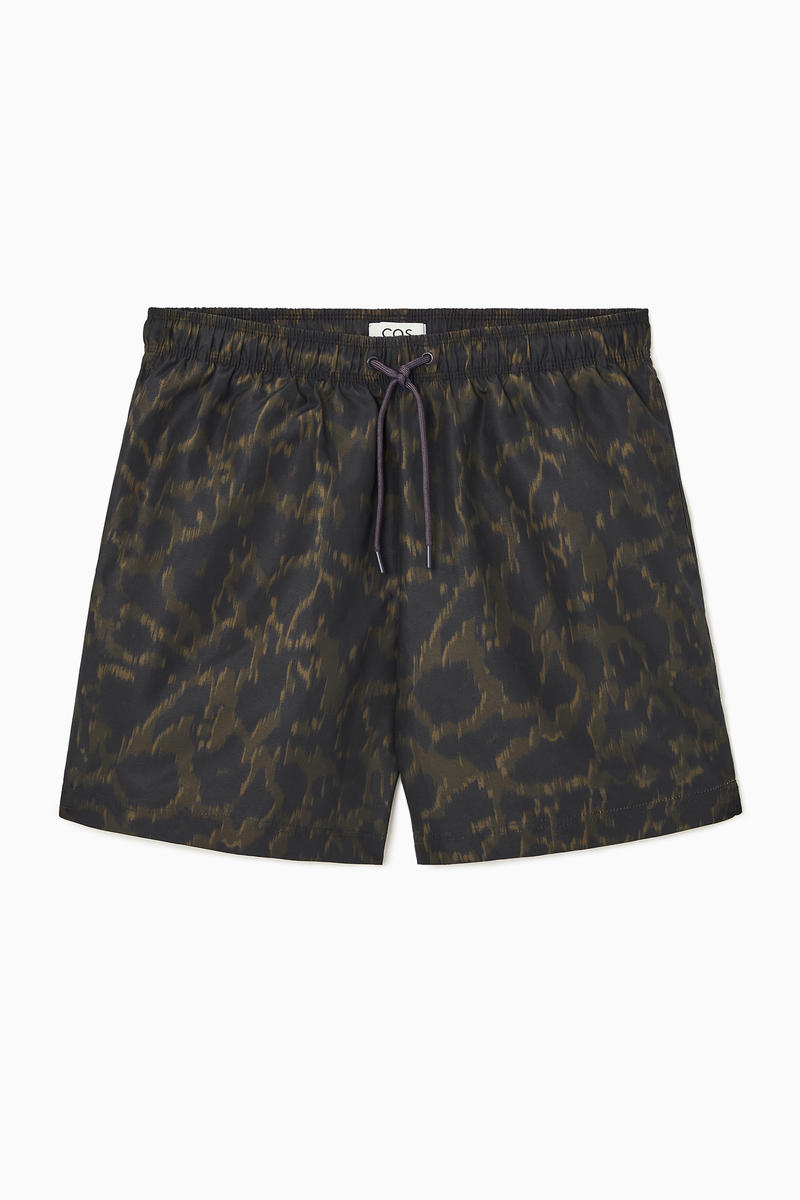 Printed Drawstring Swim Shorts in Grey