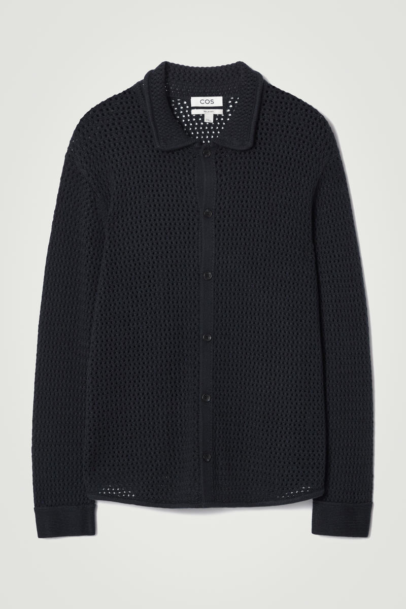 Collared Open-Knit Wool Cardigan