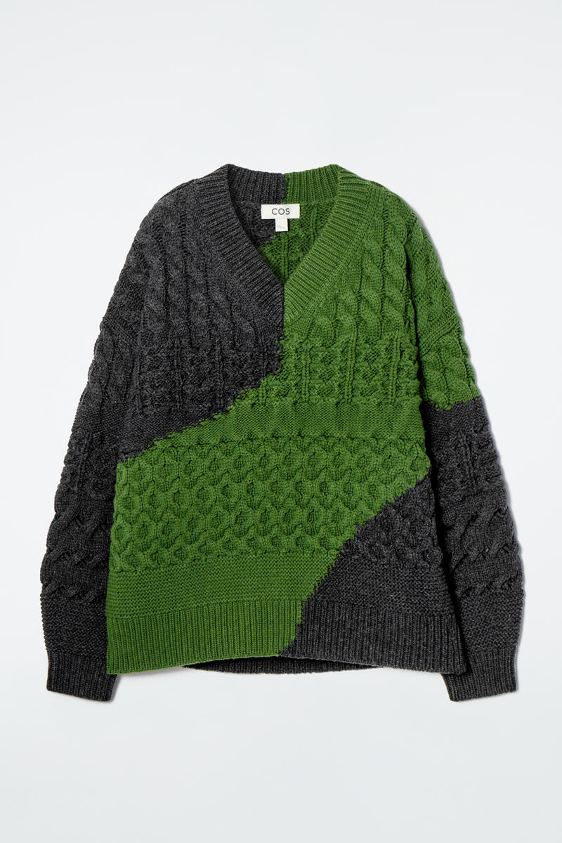 Abstract Cable-Knit Merino Wool Jumper