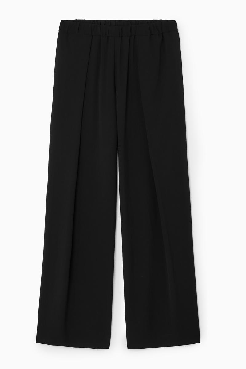 Pleated Elasticated Wide-Leg Trousers