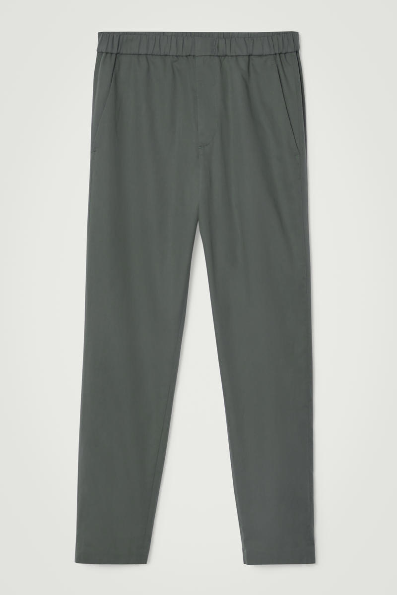 Elasticated Tapered Twill Trousers in Green