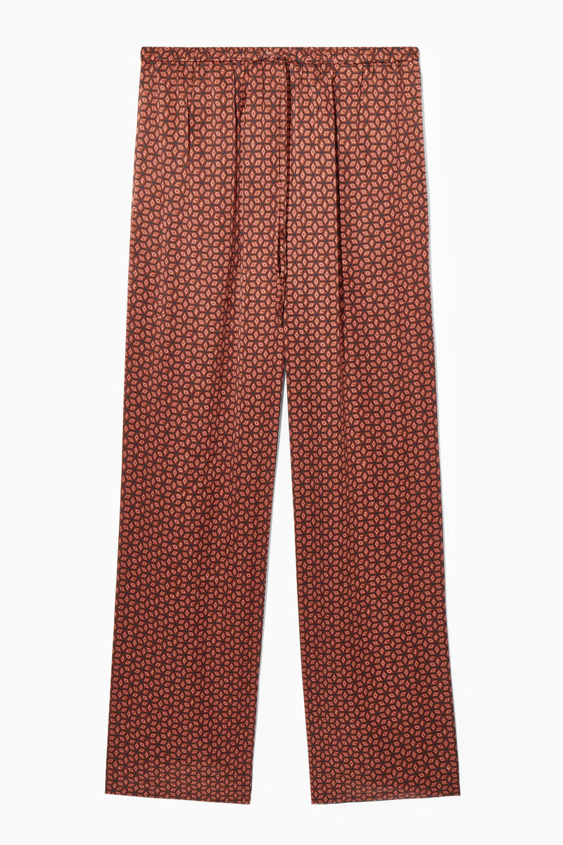 Printed Pure Silk Pyjama Trousers in Brown