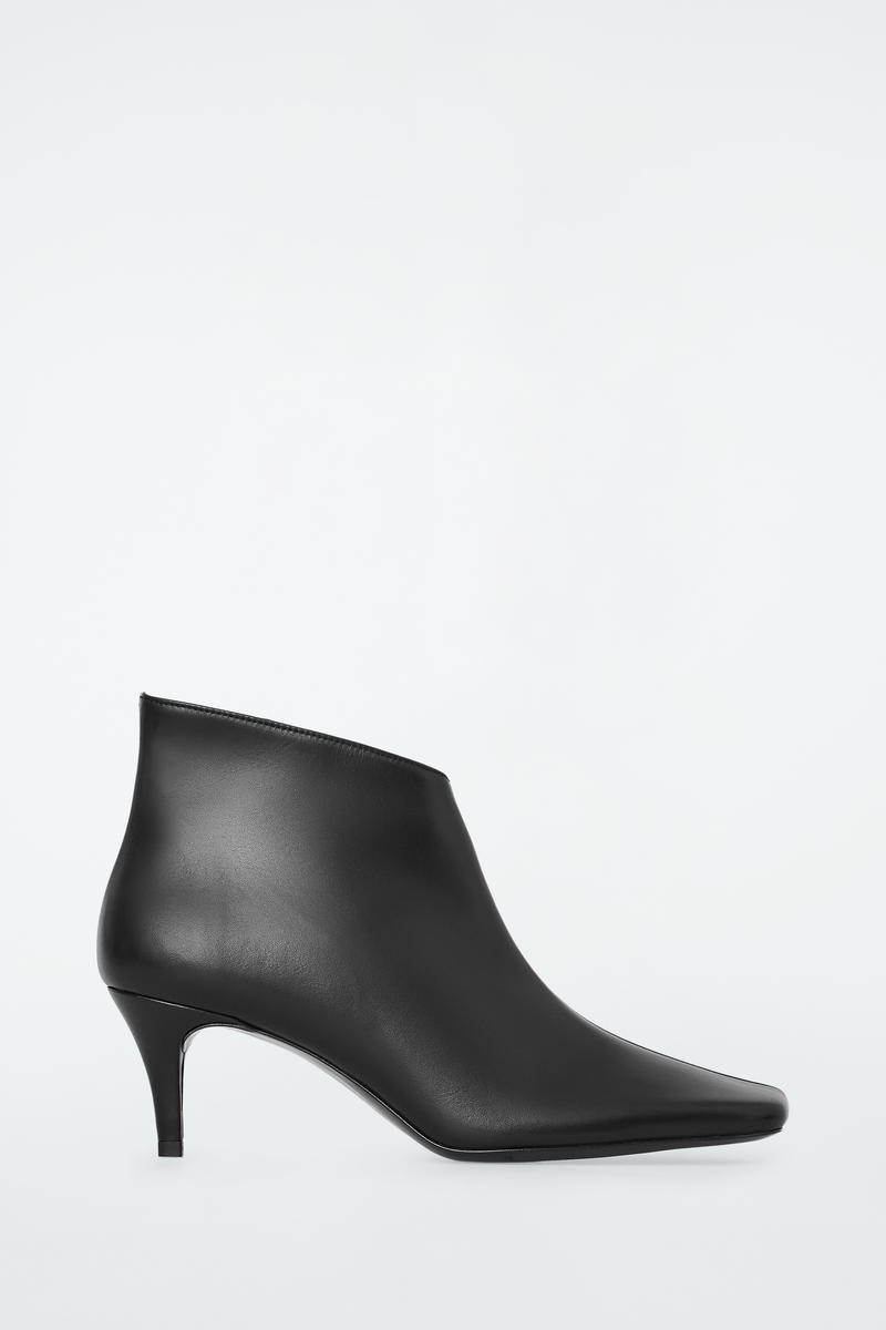 Square-Toe Leather Ankle Boots