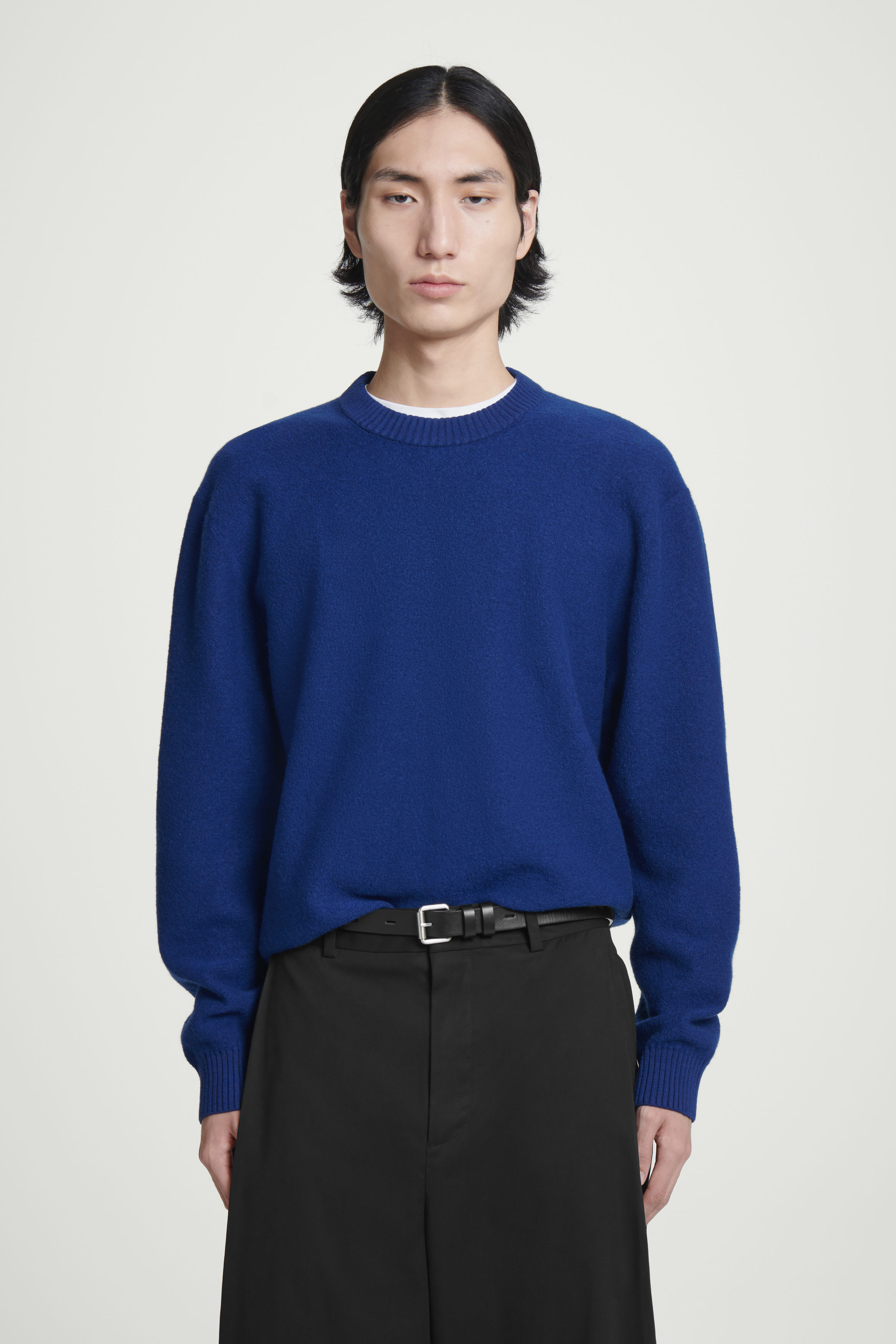 BOILED-WOOL CREW-NECK JUMPER - COBALT BLUE