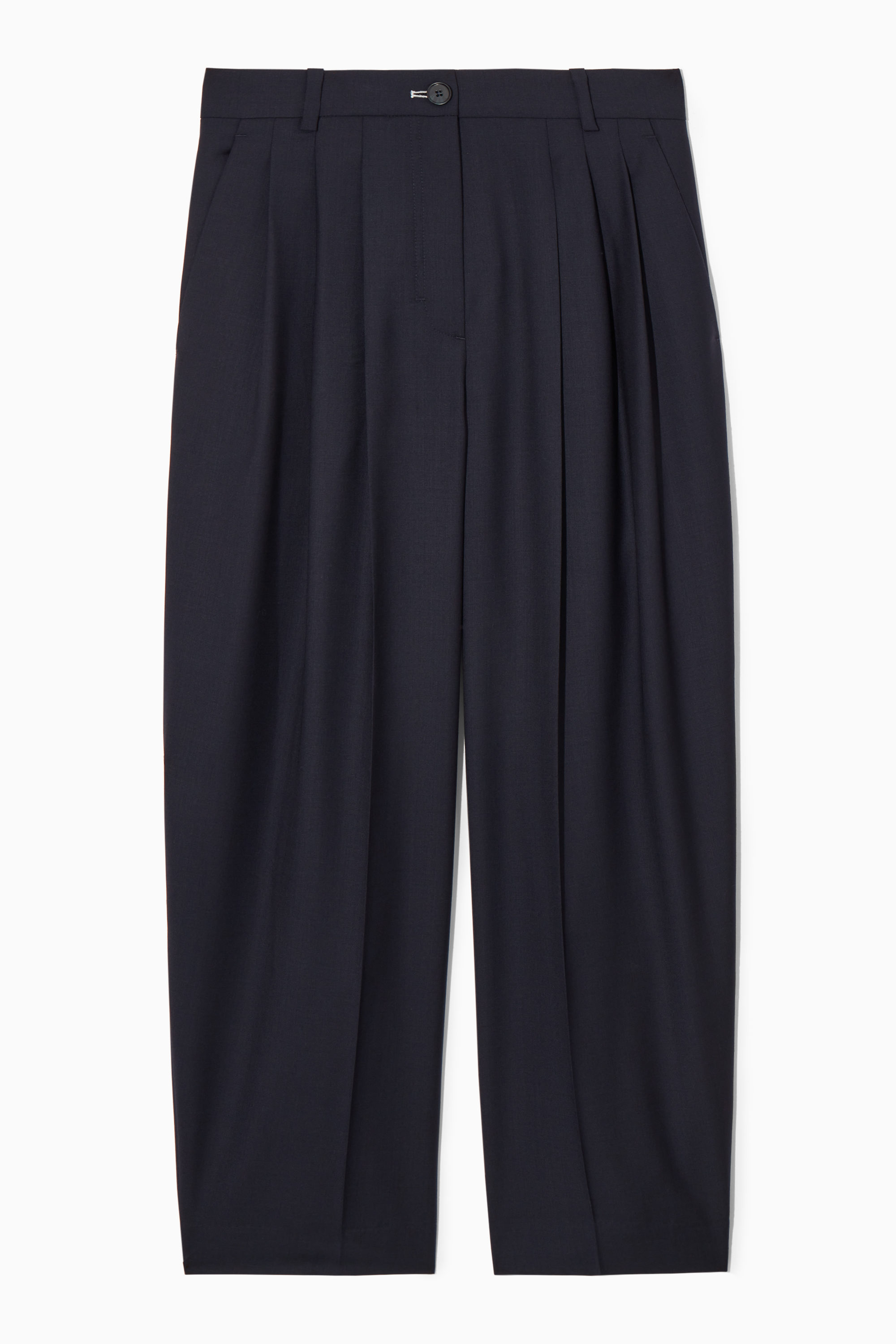 PANTALON BARREL EN LAINE REGULAR - BLEU MARINE