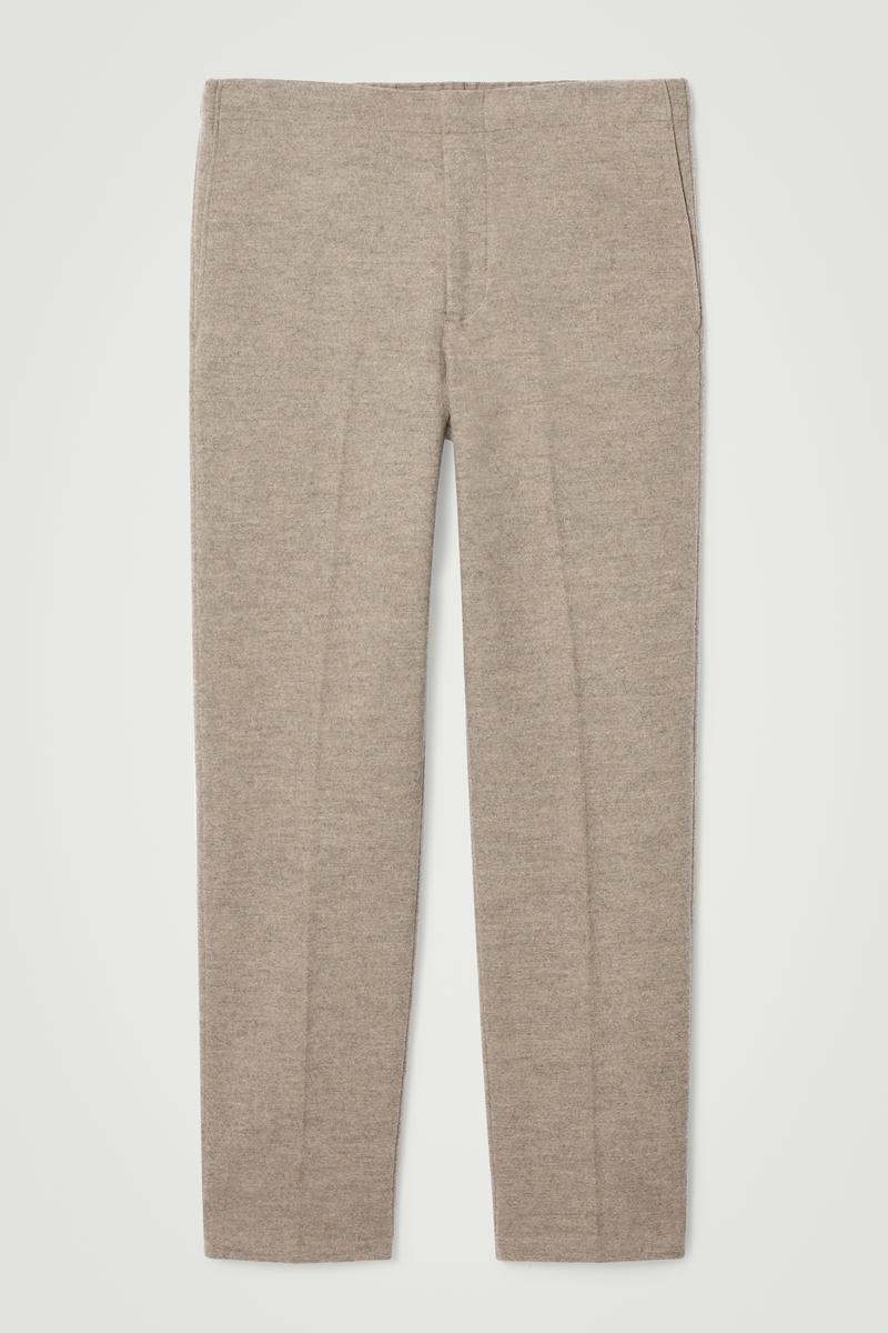 Elasticated Boiled-Wool Trousers in Beige