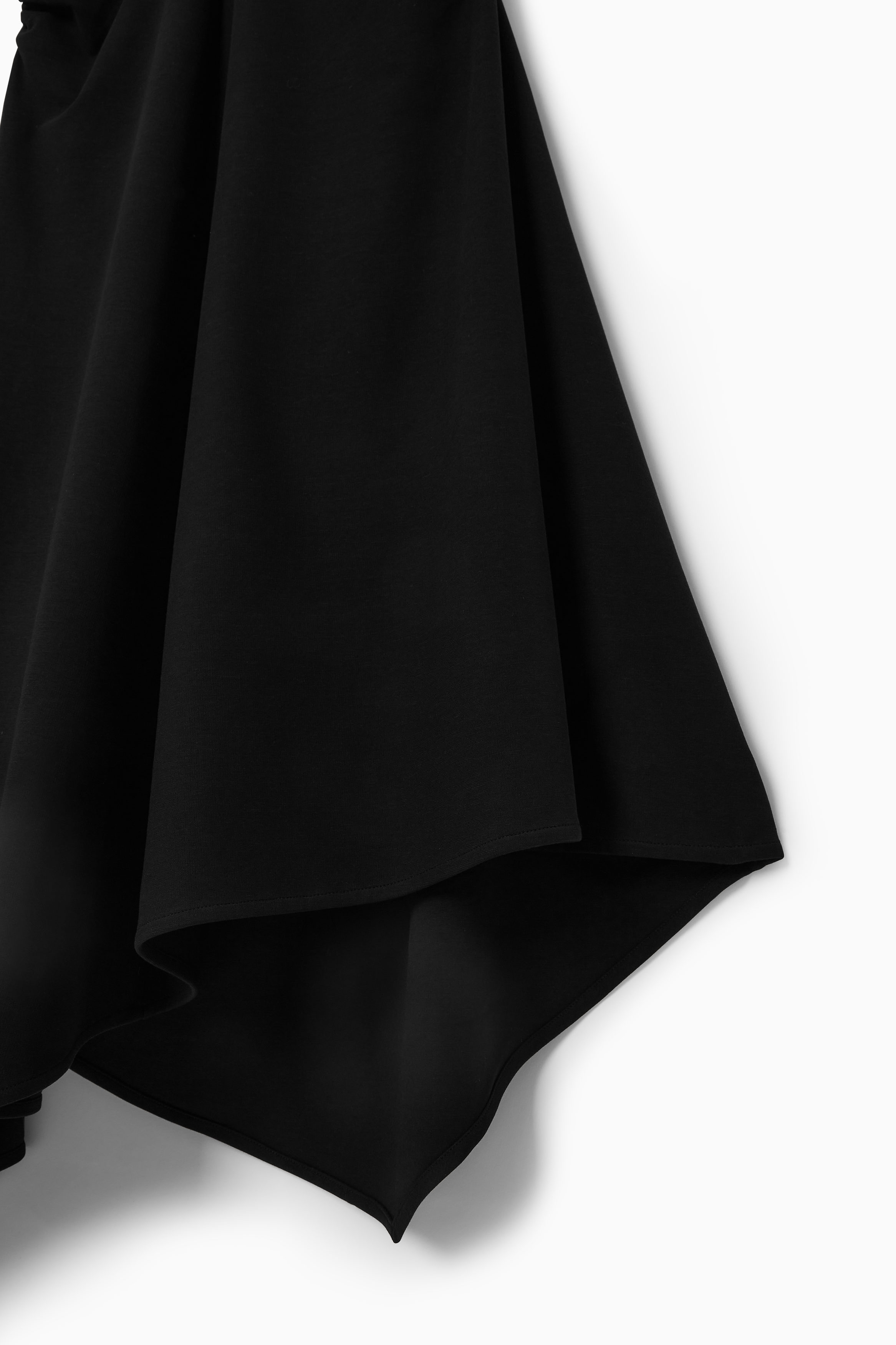 GATHERED ASYMMETRIC MIDI DRESS - BLACK